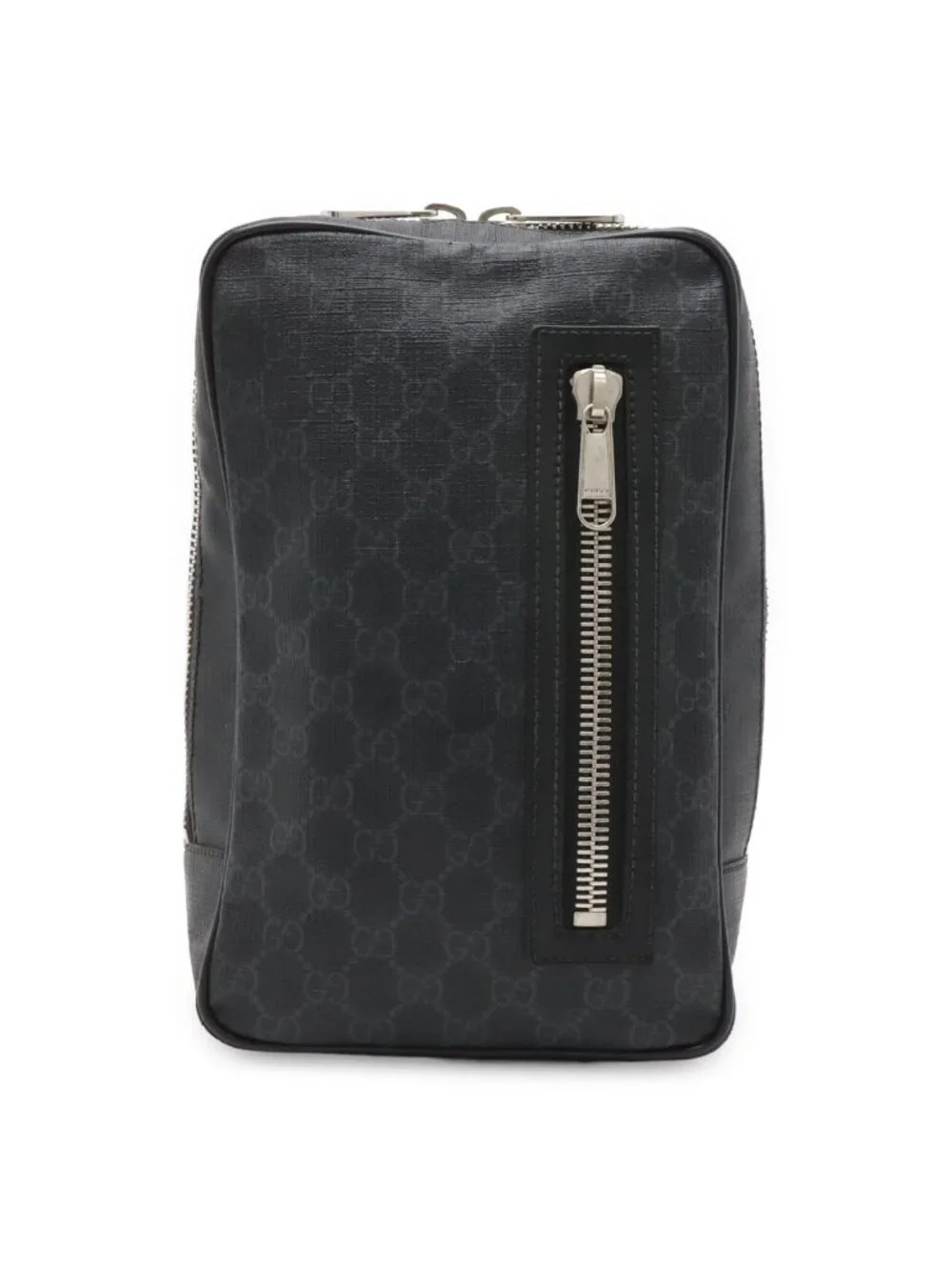 Gucci GG Supreme Web Stripe Belt Bag Leather Black Gray Silver